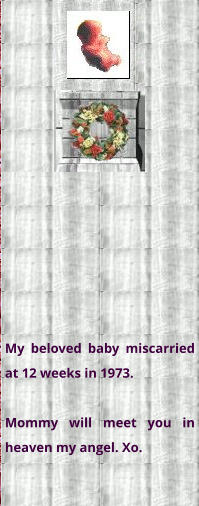 My beloved baby miscarried at 12 weeks in 1973.  Mommy will meet you in heaven my angel. Xo.